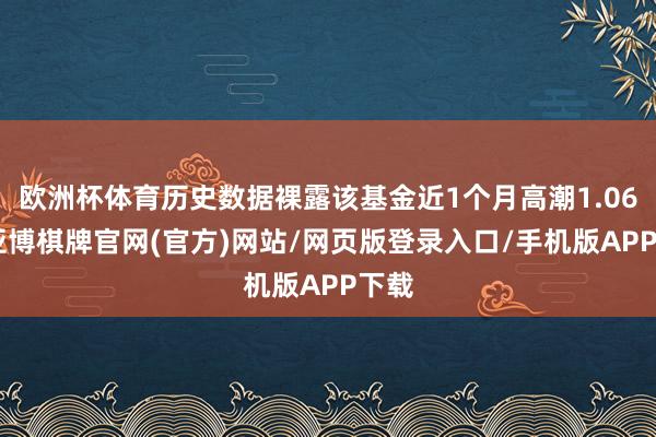 欧洲杯体育历史数据裸露该基金近1个月高潮1.06%-亚博棋牌官网(官方)网站/网页版登录入口/手机版APP下载